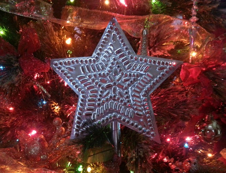 Tin Star Tree Topper 9 Inch Punched Tin Metal MADE in the USA Star in Star Pattern Hand Cut By Larry West image 8