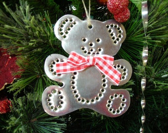 Teddy Bear Ornament Handcut Punched Tin Metal Old Fashioned By West Tinworks