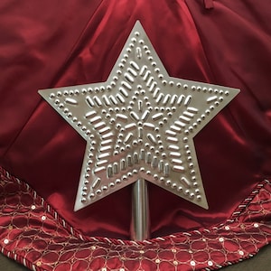 Large Tin-Punch Star Tree Topper: Handcrafted Silver Metal, USA Made (11 1/2 Inch)