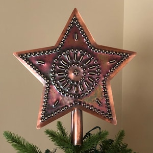 Copper Star Tree Topper 9 Inch Rustic Metal Wagon Wheel Design USA Hand Cut By West Tinworks image 1