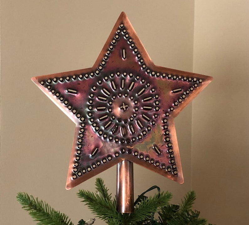 Copper Star Tree Topper 9 Inch Rustic Metal Wagon Wheel Design USA Hand Cut By West Tinworks image 1