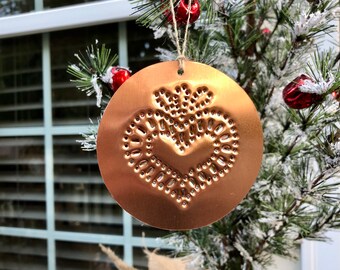 Punched Copper Ornament with Classic Heart Design 7th Valentine Gift Anniversary Gift HANDMADE in the USA By Larry West