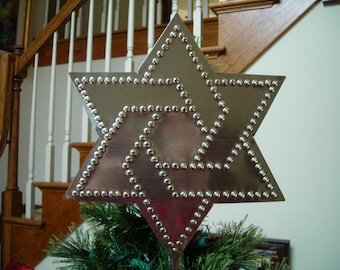 Star of David Tree Topper 7 1/2 Inch HAND CUT Made in the USA Silver Metal Tin Punch Star By Larry West