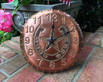 Horseshoe Star Wall Clock Copper Rustic Punched Copper 7th Anniversary Gift Horse Show Trophy USA Handmade 10 Inch By Larry West