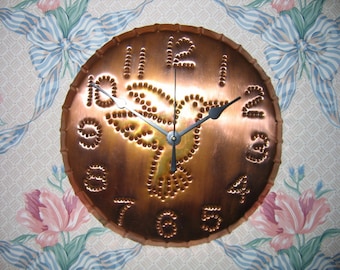 Handmade Copper Hummingbird Clock, 10 Inch Rustic Patio Decor USA MADE