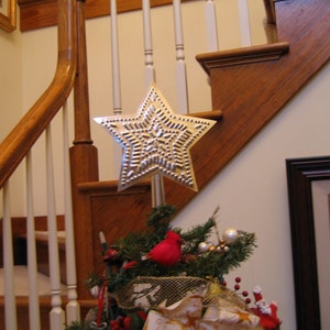 Tin Star Tree Topper 9 Inch Punched Tin Metal MADE in the USA Star in Star Pattern Hand Cut By Larry West image 9