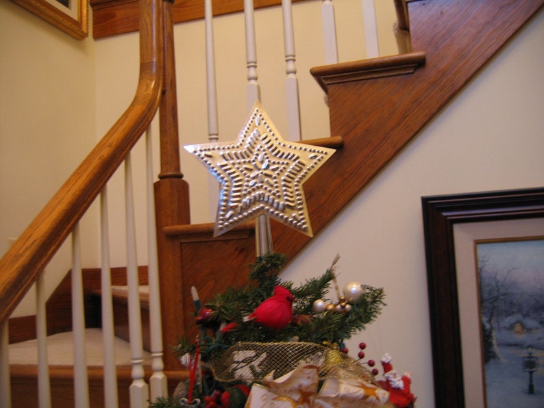 Tin Star Tree Topper 9 Inch Punched Tin Metal MADE in the USA Star in Star Pattern Hand Cut By Larry West image 9