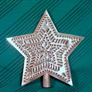 Hand Punched Tin Star Tree Topper 9 Inch: Star-in-Star Design, USA Made