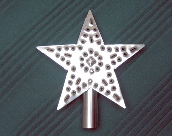 Tree Topper Star 4 1/2 Inch Small Metal Hand Cut Shiny Silver Tin Punch American Handmade By West Tinworks