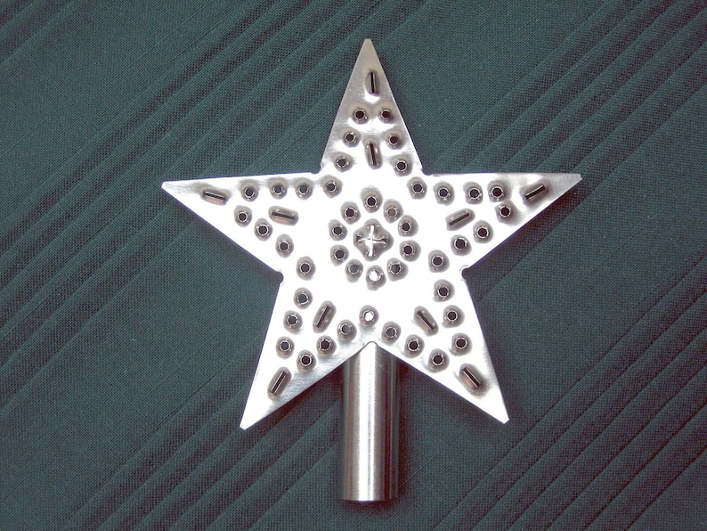 Tree Topper Star 4 1/2 Inch Small Metal Hand Cut Shiny Silver Tin Punch American Handmade By West Tinworks image 1