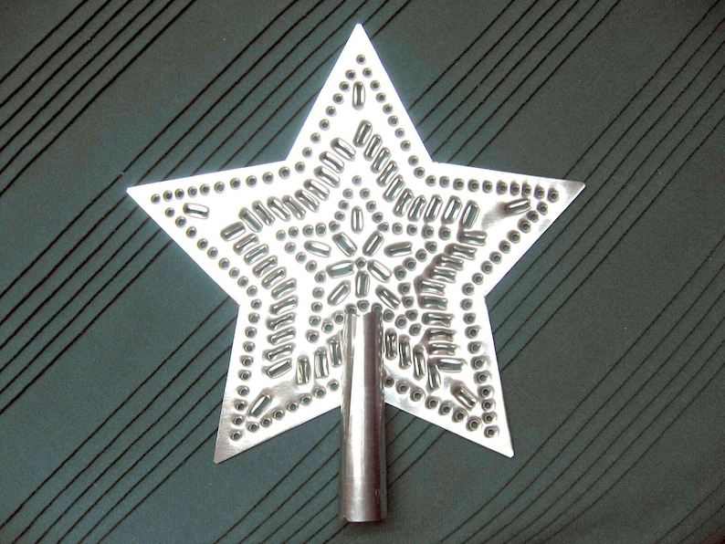 Tin Star Tree Topper 9 Inch Punched Tin Metal MADE in the USA Star in Star Pattern Hand Cut By Larry West image 2