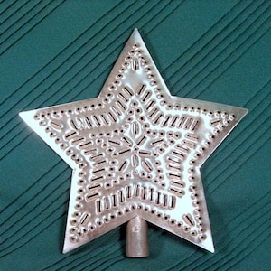 Tin Star Tree Topper 9 Inch Punched Metal MADE in the USA Star in Star Pattern Hand Cut By Larry West