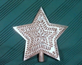 Tin Star Tree Topper 9 Inch Punched Tin Metal MADE in the USA Star in Star Pattern Hand Cut By Larry West