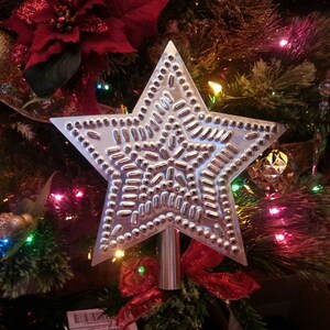 Tin Star Tree Topper 9 Inch Punched Tin Metal MADE in the USA Star in Star Pattern Hand Cut By Larry West image 7