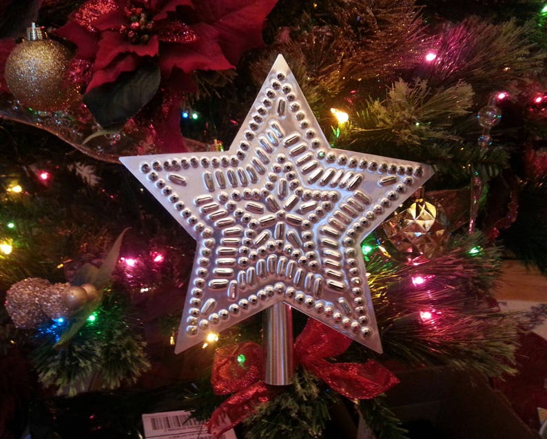 Tin Star Tree Topper 9 Inch Punched Tin Metal MADE in the USA Star in Star Pattern Hand Cut By Larry West image 7