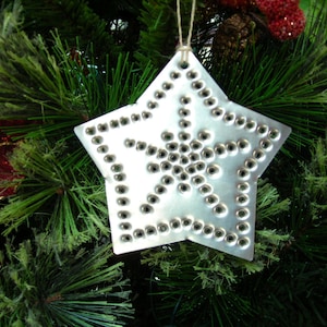 Star Tin Ornament Handmade Old Fashioned Silver Tin Punch Metal Hand Cut By West Tinworks