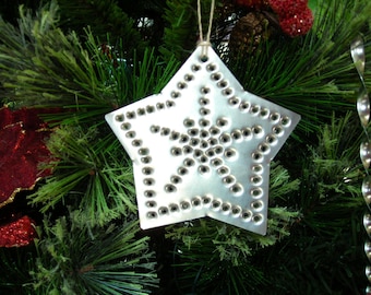 Star Tin Ornament Handmade Old Fashioned Silver Tin Punch Metal Hand Cut By West Tinworks