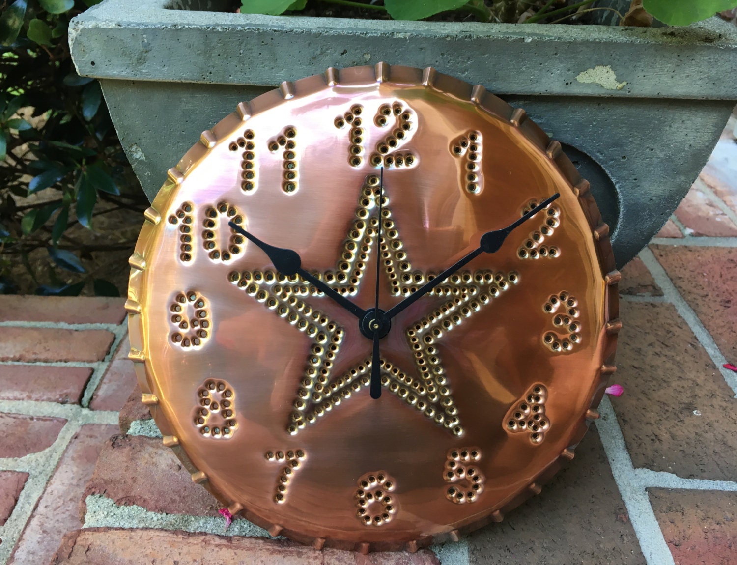 Star Wall Clock Copper Rustic 10 Inch Seventh Anniversary Hand Punched Copper USA Handmade By Larry West