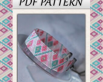Peyote Perlenarmband PDF Muster: Geometrisches Pink Mint Design (Digitaler Download)