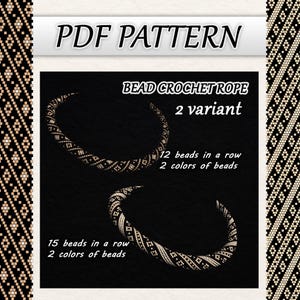 Bead Crochet Necklace/Bracelet Pattern – Red Diagonal Gold Stripe Rore (PDF Pattern). Rope Gold and black jewelry