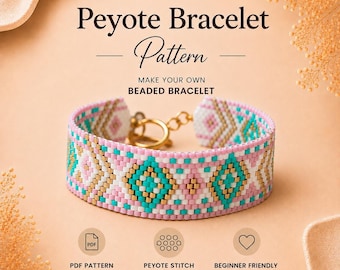 Rosa Peyote Armband Muster, Perlen Manschette Anleitung PDF, Boho Perlen Armband, Instant Download, DIY Schmuck Muster, anfängerfreundlich
