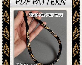 Perlen-Häkel-Seil-Muster – Goldene Blätter Halskette oder Armband (PDF-Muster)