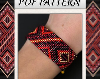 Webstuhl perlen armband PDF muster. Das Design ist für gedrechselte handgemachte Schmuckstücke für sich selbst oder als Geschenk. "Roter Luxus" Handwerk