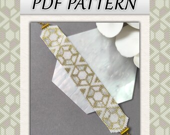 Peyote perlen armband PDF muster. Design ist für handgemachten Schmuck für dich selbst oder als Geschenk. Weiße geometrische Perle in Handwerk