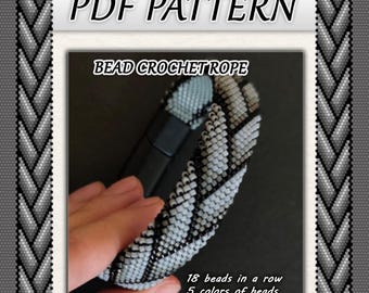 Unisex Braid Bead Crochet Pattern PDF, Schwarz Graue Rocailles Perlen Halskette oder Armband Muster, gewebte Perlen Seil, Instant Download