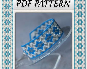 Peyote perlen armband PDF muster. Design ist für handgemachten Schmuck für dich selbst oder als Geschenk. Blaue und weiße Perle in Handarbeit