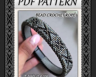 Unisex Häkelanleitung, PDF, schwarz graue Perlenkette oder Armband, geometrisches Muster, Instant Download