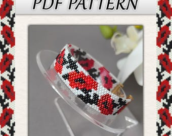 Peyote Perlenarmband PDF Muster: Mohnblume Handwerk Schmuck (Digitaler Download)
