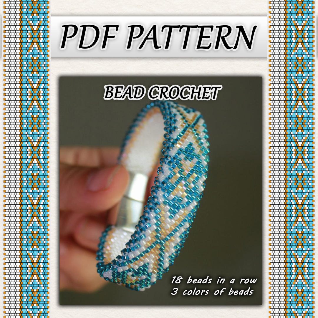 Beaded Rope Pattern Unisex Bead Crochet Pattern PDF, Blue White Gold Seed Bead Necklace or ...