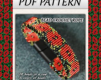 Mohn Perlen Häkelanleitung PDF, Rote Blumen Halskette oder Armband Muster, Perlen Seil Blumenmuster, Instant Download
