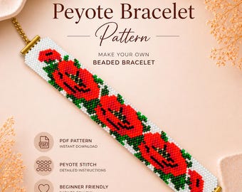 Blumenmuster. Perlen häkeln Muster Armband Halskette, Perlen Peyote Design, Perlenschmuck Muster PDF