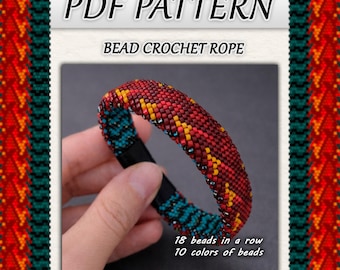 Red Dragon Bead Häkelanleitung PDF, Unisex Rocailles Perlen Halskette oder Armband Muster, Schuppen inspiriert, Sofort Download
