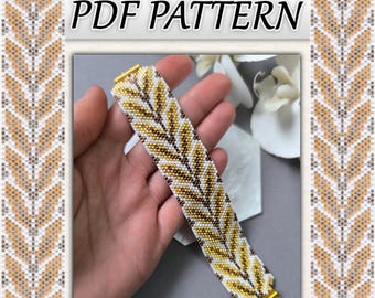 Goldenes Weidenblatt Peyote Perlen Armband. Design ist für handgemachten Schmuck. Natur Schmuck