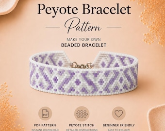 Peyote Perlenarmband PDF Muster: Geometrisch flieder Bastelschmuck (Digitaler Download)