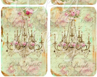 Shabby Chic - Chandelier - 3.5 x 5 inches - Printable  Digital Collage Sheet - Down Load Images - Tags