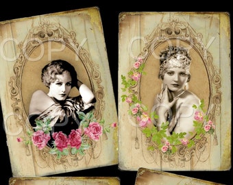 Vintage Ladies - 3.5  X 5 inches -  Printable Digital Collage Sheet - Digital Download-  Romantic - Ephemera