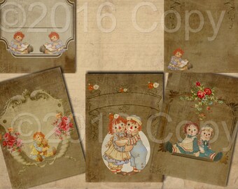Vintage Raggedy Ann and Andy -  Instant Download  - Printable  Digital Collage Sheet - Printable Clipart - Craft Supply - Paper