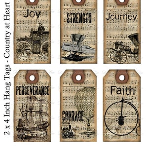 Words To Live By Tags -   Digital Download - Printable  Digital Collage Sheet - romantic - old aged images