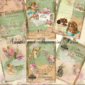 Instant Download  - Angels and Roses in Paris - ACEO - Digital Download - Printable  Digital Collage Sheet