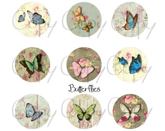 Butterflies -  1 inch Circles - Printable Digital Collage Sheet - Digital Download