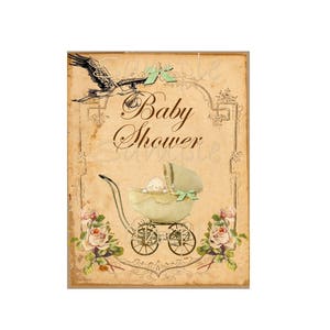 Vintage Baby Shower Printable Flat Card - 5" x 7"- Single Image -  Printable Digital Collage Sheet - INSTANT DOWNLOAD