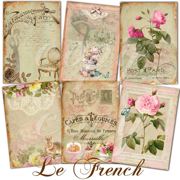 Instant Download  - Le French  - ACEO - Digital Download - Printable  Digital Collage Sheet