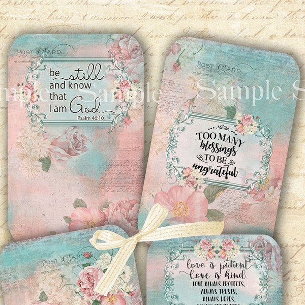 Scripture and Quote Cards -  Printable Digital Collage Sheet - Digital Download - Printable - Journal - Scrapbook - Craft Supply