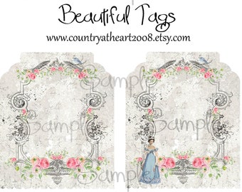 Beautiful Tags - Jane Austen - Digital Download - Printable  Digital Collage Sheet