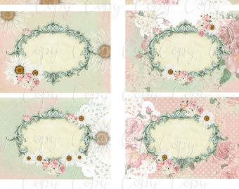 Instant Download  - Daisies and Roses - ACEO - Digital Download - Printable  Digital Collage Sheet