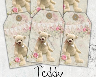 Teddy Bear Tags - Hang Tags - Digital Download - Printable  Digital Collage Sheet